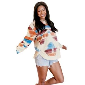 Royce reversed Aztec print poncho shirt Size Large